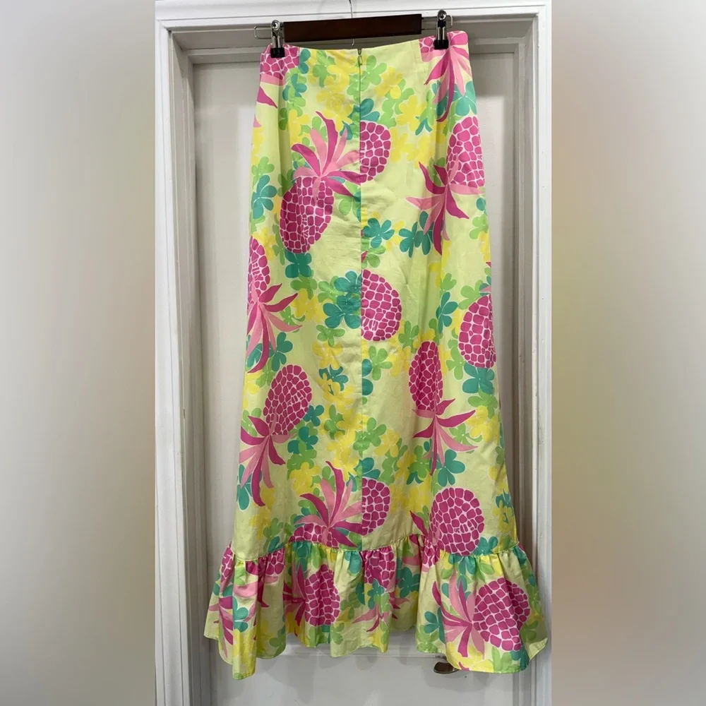 Lilly Pulitzer Vintage Pink Pineapple Floral Ruffled Maxi Skirt Size 12 - Picture 2 of 12